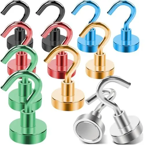 Produktbild: DGDUBRB 12 Stück Magnethaken Extra Stark, 6 Farben Magnete Mit Haken Extra Stark Für Grill, 10Kg+ Neodym Magnethaken Extra Stark E-ZH6-02