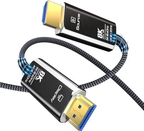 Produktbild: DGHUMEN 8K 4K HDMI Glasfaserkabel 10M, 48Gbps Optiches HDMI 2.1 Kabel High Speed Nylon Geflochtenes, 8K@60Hz 4k@120/144Hz HDR eARC 3D Dolby HDCP 2.2 für PS5, Xbox Series X, PC, TV