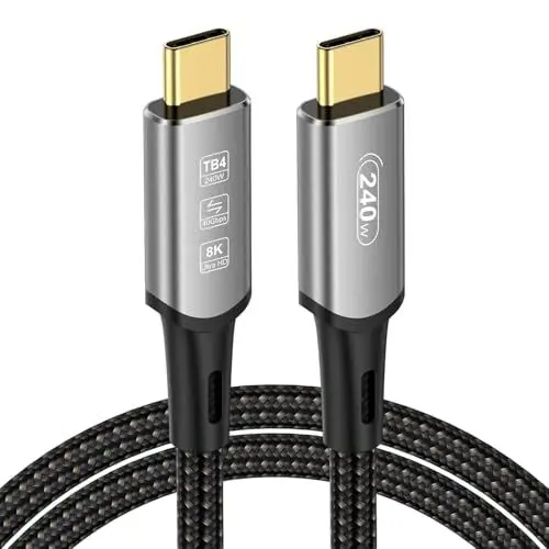 Produktbild: USB4 Kabel mit Thunderbolt 4 Kabel 0.5M, 240W Ladekabel 40Gbps Datenkabel 8K@60Hz 4K@120Hz HDR, PD3.1, USB C zu USB C Kabel für iPhone 15Pro, Macbook, iPad Pro, SSD, Laptops, Monitor, Hub, Dock