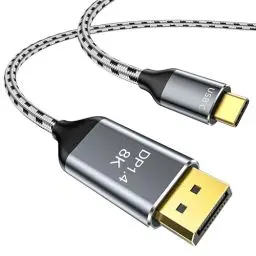 Produktbild: DGHUMEN USB C Displayport 1.4 Kabel 2M, 8K@60Hz 4K@240Hz/144Hz HDR VRR Thunderbolt 4 3 USB C auf DisplayPort 1.4 Kabel für iPhone 15 MacBook Pro Air M1 M2 iPad Pro Air 5 Surface Pro 8 Galaxy S23