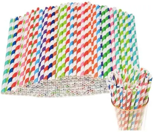 Produktbild: dhaikkkd 200 Pcs Strohhalme Papier Kinder Papierstrohhalme Natur Trinkhalme Papier 100% Biologisch Abbaubar Bunte Papier RöHrchen TrinkröHrchen 197mm × 6mm