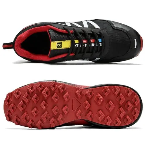 Produktbild: Dhinash Trekking Wanderschuhe Herren Traillaufschuhe Leicht Laufschuhe Sportschuhe Outdoorschuhe Sneaker Straßenlaufschuhe Fitnessschuhe Turnschuhe Trekkingschuhe Schwarz Rot Gr.41