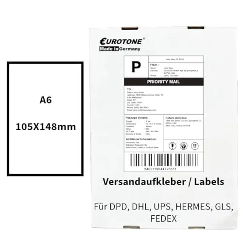 Produktbild: DHL Etiketten Versandaufkleber Label selbstklebend 102 mm x 207 mm für Laserdrucker/Tintenstrahldrucker 1.000 Blatt 910-300-710