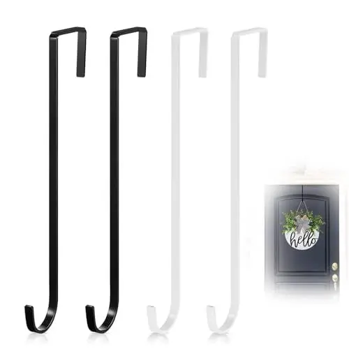 Produktbild: DHSWNNG 4 Stück Türkranz Haken, 30 cm Türhaken aus Edelstahl zum Einhängen Weiß Schwarz Kranz Türhänger Dekoration Kranzaufhänger für Hängend Hochzeit Home Office Tür Dekor