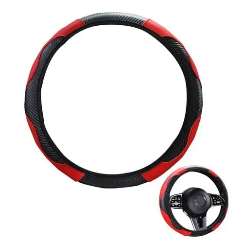 Produktbild: DHWEKU Lenkradbezug Rot Leder Optik | Lenkradschutz in Universal Größe 37-39 cm | Lenkradhülle für Sommer & Winter | Autozubehör Innenraum