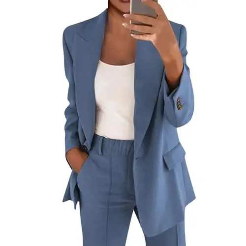 Produktbild: DHYUEN Blazer Herren Hochzeit Jogginganzug Hosenanzug Damen Anzughose Und Top Einfarbige Und Anzughose Trainingsanzug Sportlich Elegant Sportanzug (C-Blue, XXL)