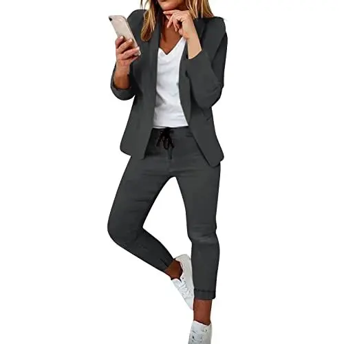Produktbild: DHYUEN Hosenanzug Damen Festlich Hochzeit Einfrabige Freizeitanzug Western Outfit Damen Trainingsanzug Mode Blazer+Hose Anzughose Und Top Homewear Damen Set Blazer Und Anzughose（A##Dark Gray，L）
