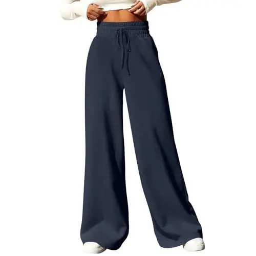 Produktbild: HSUAYEUD Sporthose Damen Lang,Jogginghose Damen Baumwolle Freizeithose Yogahose Weites Bein Aktive Freizeit Kordelzug Lose Lounge Pants Breites Bein Hausehose Sporthose mit Taschen