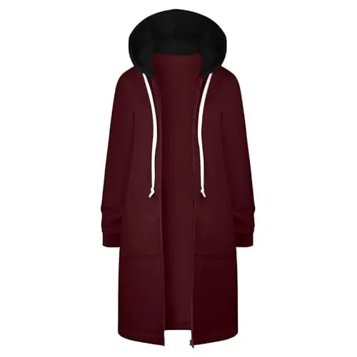 Produktbild: DHYUEN Sweatjacke Damen Lang Übergangs Trachtenjacke Sweatshirt Hoodie Damen Übergangsjacke Zip Up Winterjacke Softshelljacke Hoodie Jacke Damen Sweat Shirts Weihnachts Sweatshirt Damen（2-Red，S）