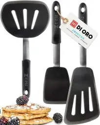 Produktbild: DI ORO Pfannenwender Silikon - 315°C Hitzebeständige Silikonspatel, BPA-frei - Küchenhelfer-Set für beschichtete Pfannen - Spatel für Eier, Crêpes und Burger - Robustes Küchenutensilien-Set (3-Teilig)