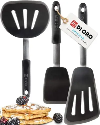 Produktbild: DI ORO Pfannenwender Silikon - 315°C Hitzebeständige Silikonspatel, BPA-frei - Küchenhelfer-Set für beschichtete Pfannen - Spatel für Eier, Crêpes und Burger - Robustes Küchenutensilien-Set (3-Teilig)