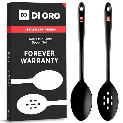 Produktbild: DI ORO® Seamless Series Kochlöffelset - 315 °C hitzebeständige Antihaft-Schlitzöffel und Volllöffel zum mischen und servieren - LFGB-zertifiziertes und BPA-freies Silikon