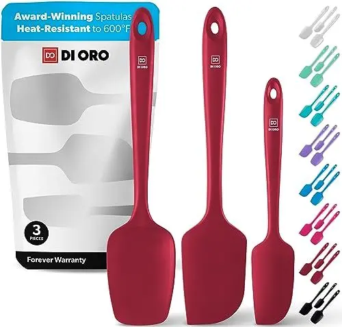 Produktbild: DI ORO® Seamless Series Pfannenwender Silikon Set - 315°C Hitzebeständiges Teigschaber-Set - Küchenutensilienset aus Silikon Antihaft-Kochgeschirr Sicher - Lebensmittelqualität (3 Stücke, Rot)