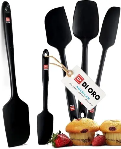 Produktbild: DI ORO® Seamless Series Pfannenwender Silikon Set - 315°C Hitzebeständiges Teigschaber-Set - Küchenutensilienset aus Silikon Antihaft-Kochgeschirr Sicher - Lebensmittelqualität (5 Stücke, Schwarz)