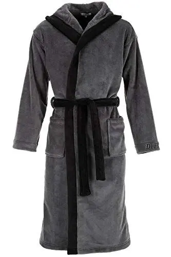 Produktbild: Di Ficchiano Herren Bademantel Frottee – mit Kapuze, Gürtel & Taschen – Morgenmantel, Hausmantel, Saunamantel – Flauschig & Saugstark – 5XL Grau-Schwarz