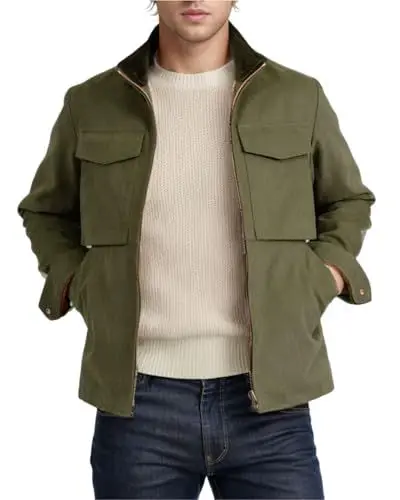 Produktbild: Di Yi Jia1 Herren Cargojacke Herbst Winter Reine Farbe Full Zipper Stilvolle Reversjacke Mit Mehreren Taschen S
