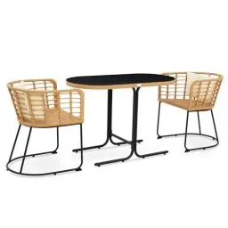 Produktbild: di volio Gartenmöbel-Set CELANO Beige/Creme, Terrassenmöbel aus wasserfestem Polyrattan und Stahl, Gartenmöbel für 2 Personen - Couchtisch & 2 Stühle