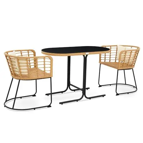 Produktbild: di volio Gartenmöbel-Set CELANO Beige/Creme, Terrassenmöbel aus wasserfestem Polyrattan und Stahl, Gartenmöbel für 2 Personen - Couchtisch & 2 Stühle