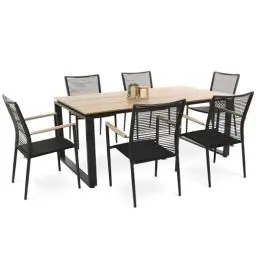 Produktbild: di volio Gartenmöbel PREZZA, langlebiges Gartenmöbel-Set für 6-8 Personen - Esstisch & 6 Stühle, Kunstholz & Aluminium, stapelbare und Bequeme Stühle (6+1)