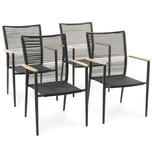 Produktbild: di volio Gartenstuhl Asti - aus robusten Materialien wie Polyrattan, Aluminium und Textilene gefertigt, stapelbar & witterungsbeständig (Beige, 4)