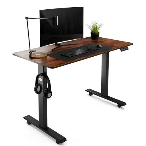 Produktbild: di volio Höhenverstellbarer Schreibtisch Amone, 120 x 60 cm, Computertisch fürs Home-Office, elektrischer Bürotisch bis 80 kg belastbar (Braun)