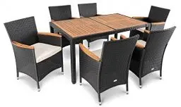 Produktbild: di volio Polyrattan Sitzgruppe Verona - Lounge Gartenmöbel-Set für Garten oder Terrasse, Tisch mit Tischplatte aus Akazienholz + 6 Stühle - Lounge-Set in Rattan-Optik