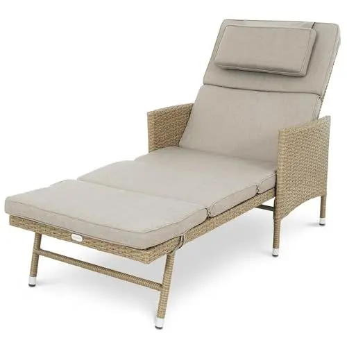 Produktbild: di volio Relaxliege Breso - bequem und langlebig, Relaxstuhl aus witterungsbeständigen Materialien, Sonnenliege für Garten & Wohnung (Beige)