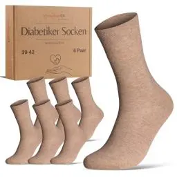 Produktbild: Diabetikersocken ohne Gummibund & ohne Naht 97% Baumwolle (6 Paar) Diabetiker Socken mit Komfortbund für Damen & Herren 70108T (Beige 39-42) WP