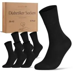 Produktbild: Diabetikersocken ohne Gummibund & ohne Naht 97% Baumwolle (6 Paar) Diabetiker Socken mit Komfortbund für Damen & Herren 70108T (Schwarz 39-42) WP