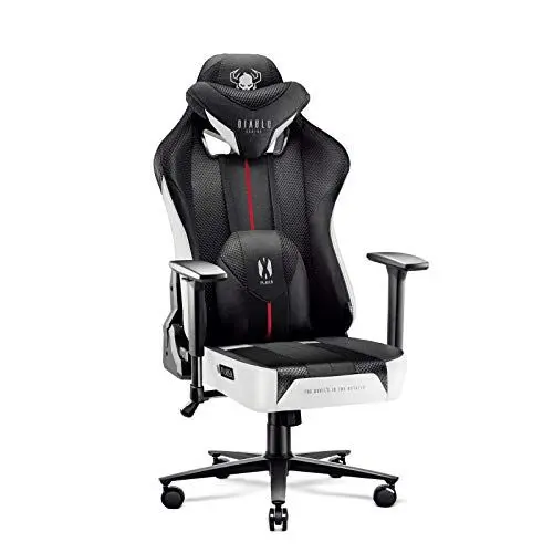 Produktbild: Diablo Gaming Stuhl Stoff X-Player 2.0 - Breite Sitzfläche - Gaming Chair mit 3D Armlehnen - Nacken/- Lendenkissen Wippfunktion - Bürostuhl 150 kg - Pc Gaming Stuhl Ergonomisch - Normal (L)