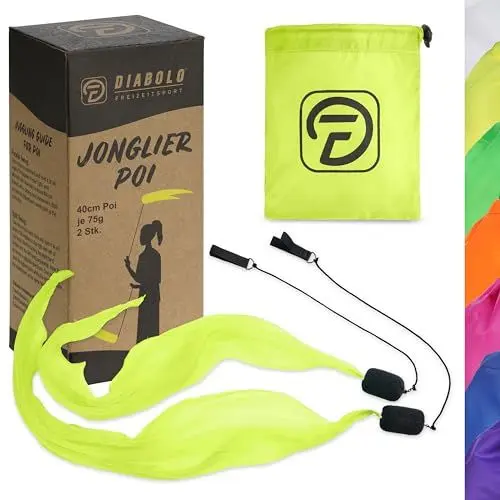 Produktbild: Diabolo Freizeitsport 40cm UV leucht Poi in Gelb - Angel Wings Spinning Pois. Spiral Pois, Soft-Pois für Kinder - geeignet für Anfänger und Profis