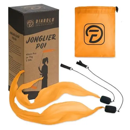 Produktbild: Diabolo Freizeitsport 40cm UV leucht Poi in Orange - Angel Wings Spinning Pois. Spiral Pois, Soft-Pois für Kinder - geeignet für Anfänger und Profis