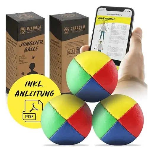 Produktbild: Diabolo Freizeitsport Jonglierbälle 3er Set, 62mm Jonglierball mit nachhaltiger Vogelhirse, wasserabweisendes Kunstleder, ideal für Kinder & Anfänger