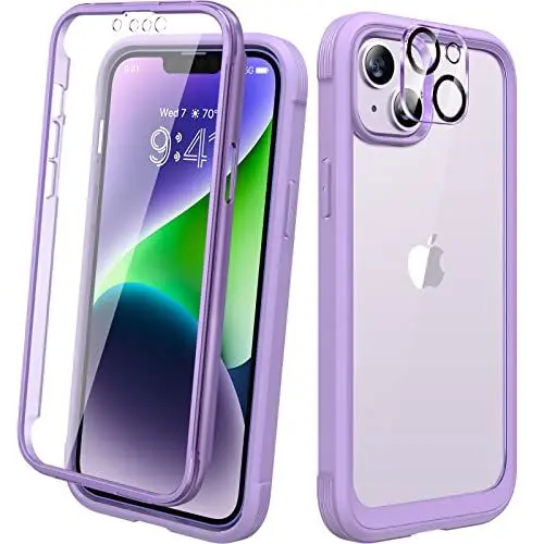 Produktbild: Diaclara Entworfen für iPhone 14 Hülle,vollumschließende Hülle mit integriertem berührungsempfindlichen kratzerabweisendem Displayschutz,Fullbody Handyhülle+Kamera-Schutzfolie (Lila)