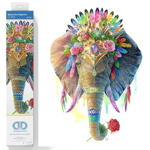 Produktbild: DIAMOND DOTZ DD11.002 - Original 5D Diamond Painting Set Boho Elefant, Kreativset mit 13.596 Diamant Mosaiksteinen, Malset ca. 41x51 cm, DIY Komplettset für Erwachsene und Kinder ab 8 Jahren