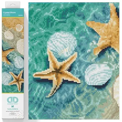 Produktbild: DIAMOND DOTZ DQ8.003 - Original 5D Diamond Painting Squares Set Muschel Strand, Kreativset mit 15.912 quadratische Diamant Mosaiksteinen, Malset ca. 28 x 41 cm für Erwachsene und Kinder ab 8 Jahren