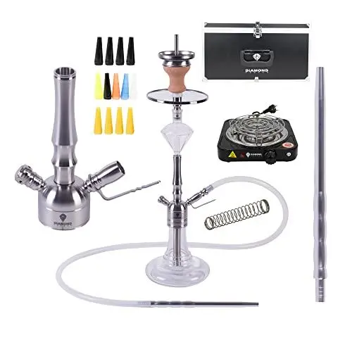 Produktbild: DIAMOND HOOKAH Premium Lil Hope Set, Wasserpfeife Shisha Edelstahl, To Go Koffer, Kohlenanzünder, Hygiene Mundstücke, Klickanschluss und Diamanten Molassefänger (Lil Hope 4.0)