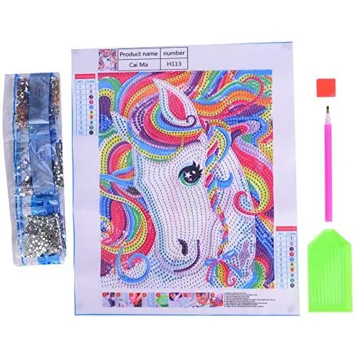 Produktbild: Diamond Painting Set, 5D Diamant Malerei Kit für Kinder Farbige Pferde DIY Voller Diamond Art Painting Stickerei Full Pferd Mosaikherstellung für Home Room Wanddekoration