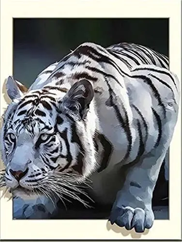 Produktbild: Diamond Painting Set, Bild mit Motiv weißer Tiger und Zubehör, Größe ca. 35 x 25 cm, Bastelset zum Malen mit Glitzersteinchen für Kinder ab 5 Jahren