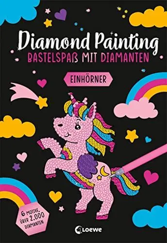 Produktbild: Diamond Painting - Bastelspaß mit Diamanten - Einhörner: Crystal Art mit 6 Motiven und über 2.000 Diamanten - Gestalte Bilder nach dem Malen-Nach-Zahlen-Prinzip - Ab 8 Jahren