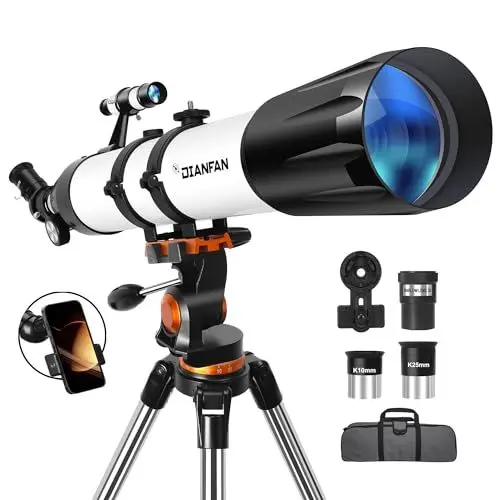 Produktbild: Dianfan Teleskop,90 mm Öffnung 800 Teleskop Astronomie für Erwachsene,32X-240X Refraktor Teleskope für Kinder und Einsteiger mit Telefon Adapter, AZ Montierung,Stativ und Tragetasche