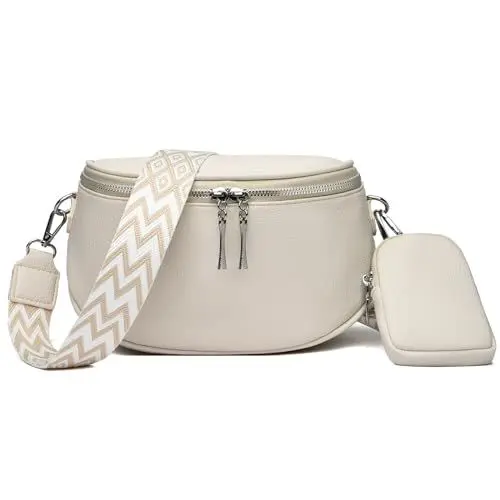 Produktbild: DIAOZI Umhängetasche Damen PU Leder Crossbody Bag Damen Breiter Gurt Moderne Schultertaschen für Damen mit Geldbörse Handytasche zum Umhängen Stylisch Beige
