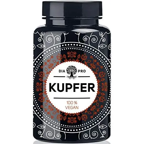 Produktbild: DiaPro® Kupfer 365 Hochdosierte Kupfer-Tabletten mit 2 mg Kupfer pro Tablette aus Kupfer-Gluconat 365 Stück Jahresvorrat 100% Vegan Laborgeprüft