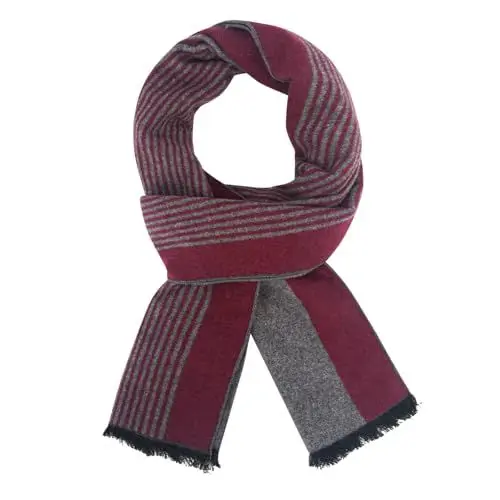 Produktbild: DiaryLook Herren Herbst Baumwolle kariert Schal- Winter Jungen Warm Lange Scarf mit Luxuriöse,Stripe-Burgundy