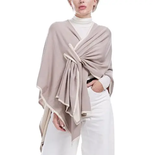 Produktbild: DiaryLook Kaschmir-Feeling gestrickter Poncho Damen Elegant,Leichter Wickel Schal Cardigan für, Im Frühling Geschenk für Frauen, Langer Cape Damen Poncho für Frauen,Buttermilk