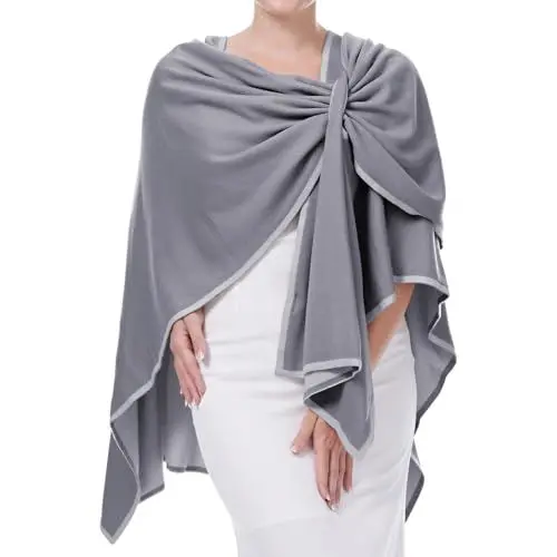 Produktbild: DiaryLook Kaschmir-Feeling gestrickter Poncho Damen Elegant,Leichter Wickel Schal Cardigan für, Im Frühling Geschenk für Frauen, Langer Cape Damen Poncho für Frauen, Smoke Gray