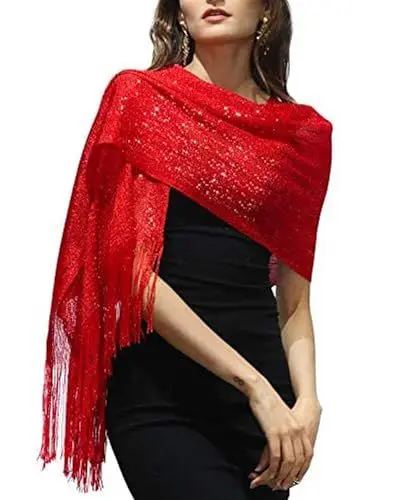 Produktbild: DiaryLook stola für abendkleid glitzer schal silber damen festlich 23er jahre silber kleid,Red