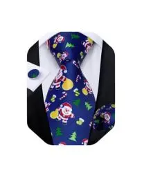 Produktbild: DiBanGu Mens Weihnachten Krawatte Set Lustige festliche Krawatte Gewebte Pocket Square Manschettenknöpfe Set mit Geschenkbox, Blau und rot Weihnachtsmann