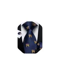 Produktbild: DiBanGu Mens Weihnachten Krawatte Set Lustige festliche Krawatte Gewebte Pocket Square Manschettenknöpfe Set mit Geschenkbox, Marineblau und Gold