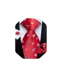 Produktbild: DiBanGu Mens Weihnachten Krawatte Set Lustige festliche Krawatte Gewebte Pocket Square Manschettenknöpfe Set mit Geschenkbox, Rot Weihnachtsmann und weiß Schneeflocke